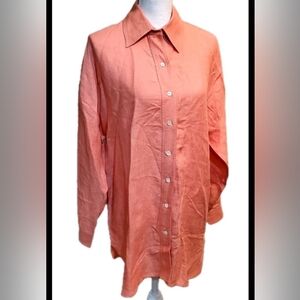 Neiman Marcus Exclusive Womens 100% Linen Mini Shirt Dress Peach Size Medium